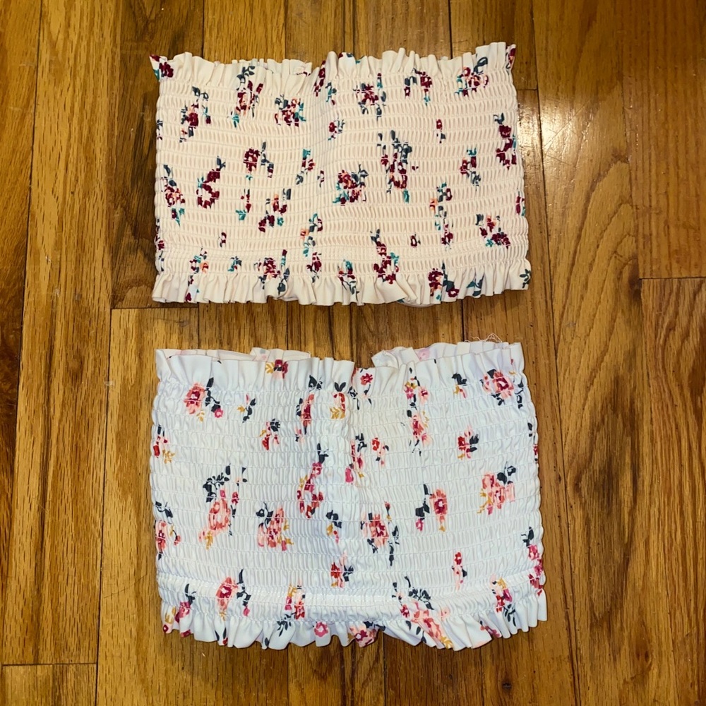 strapless floral bathing suit top